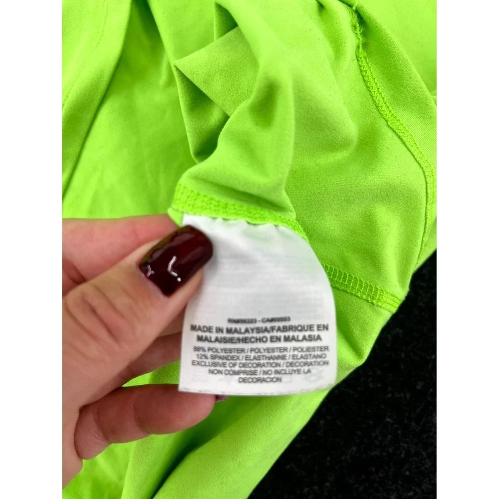 Nike Dri Fit Running Top Mens 2XL Lime Green Stretch‎ Athletic Mock Neck 1/4 Zip